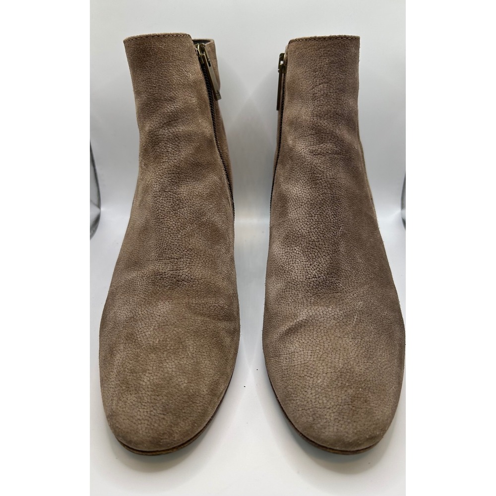 Aquatalia Suede Ankle Boots Taupe Block Heel Side Zip Made in Italy Women 9